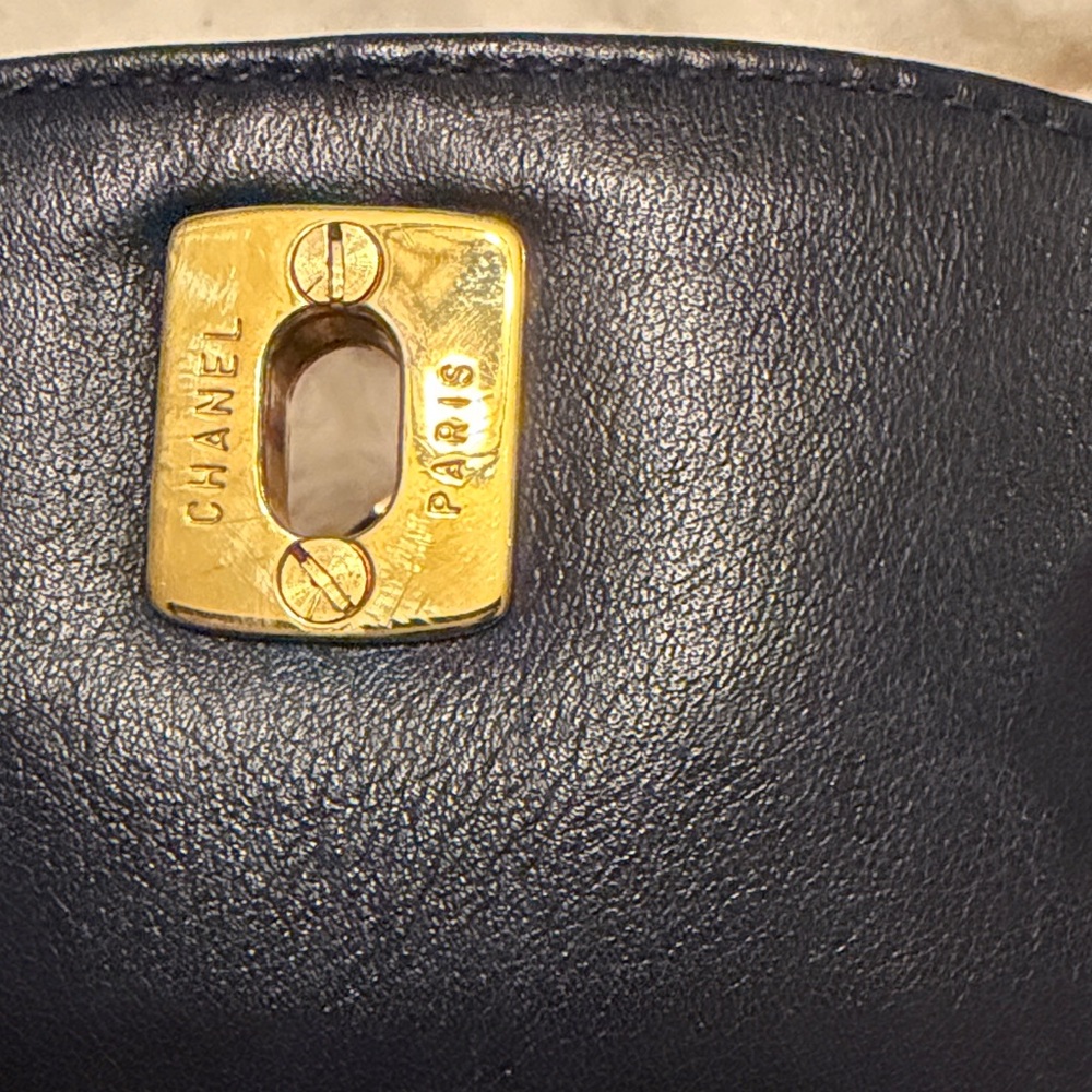 Chanel Mini Quilted Leather Pearl Chain Belt Bag dark blue Gold Hardware - Picture 11 of 17